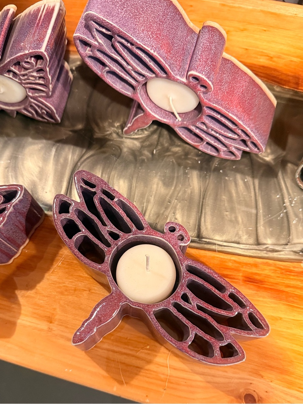 Handcrafted Purple Butterfly Tea Light Candle Holder - Decorative Home Accent